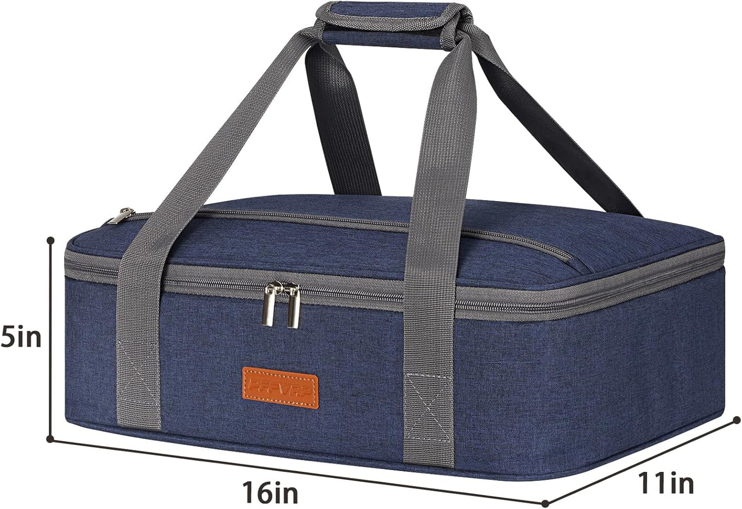 Insulated Casserole Carrier for Hot or Cold Food, Reusable Insulated Food Carrier for Potluck Parties, Picnic, Cookouts, Fits 11 x 15 or 9 x 13 Lasagna Pan, Casserole Dish, Baking Dish (Blue)