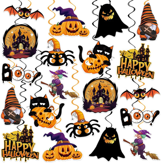 40Pcs Halloween Hanging Swirl Decorations, Scary Ghost Pumpkin Witches Ceiling Hanging Swirls Streamers Boo Hanging Decorations for Halloween Party Decorations Supplies