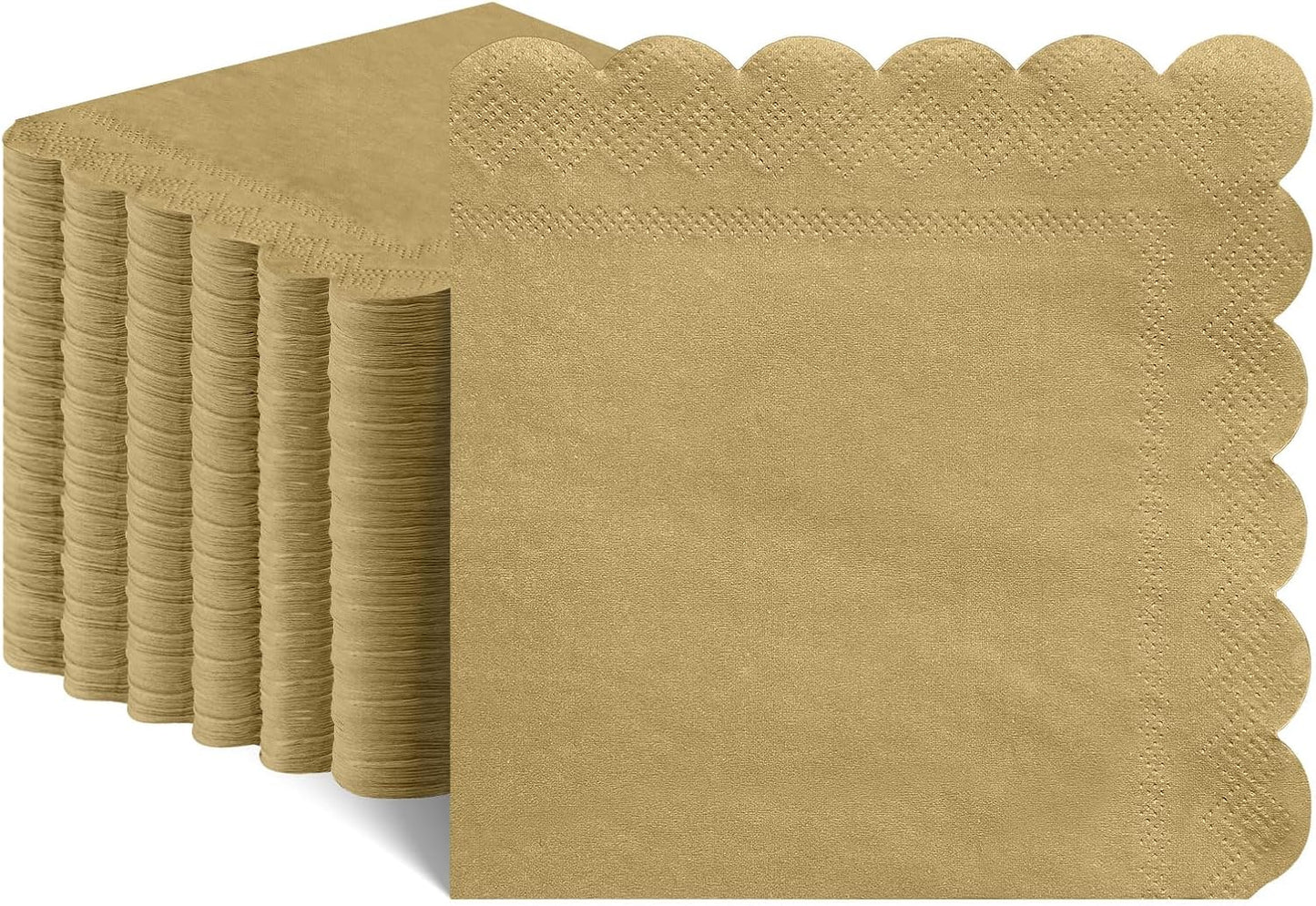 120 Pcs Cocktail Napkins Gold Napkins Disposable Scalloped Dessert Beverage Napkin Gold Party Napkin for Wedding, Birthday, Celebrate, 5 x 5 Inch