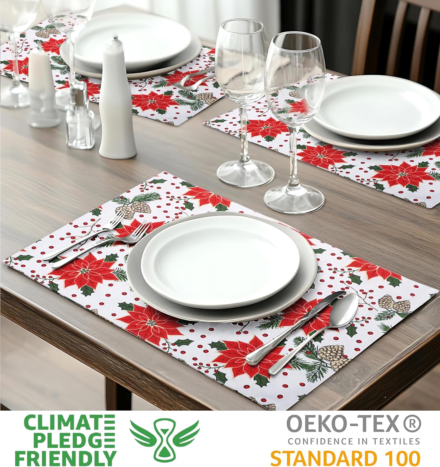 Urban Villa ChristmasPlacemats Pine Cone Print 100% Cotton Fused Placemats 14''x 20'' Over Sized Set of 6 Every Day Use Heavier QualityPlacemats