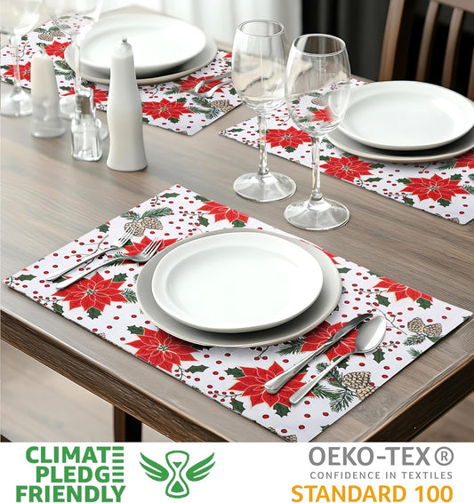 Urban Villa ChristmasPlacemats Pine Cone Print 100% Cotton Fused Placemats 14''x 20'' Over Sized Set of 6 Every Day Use Heavier QualityPlacemats
