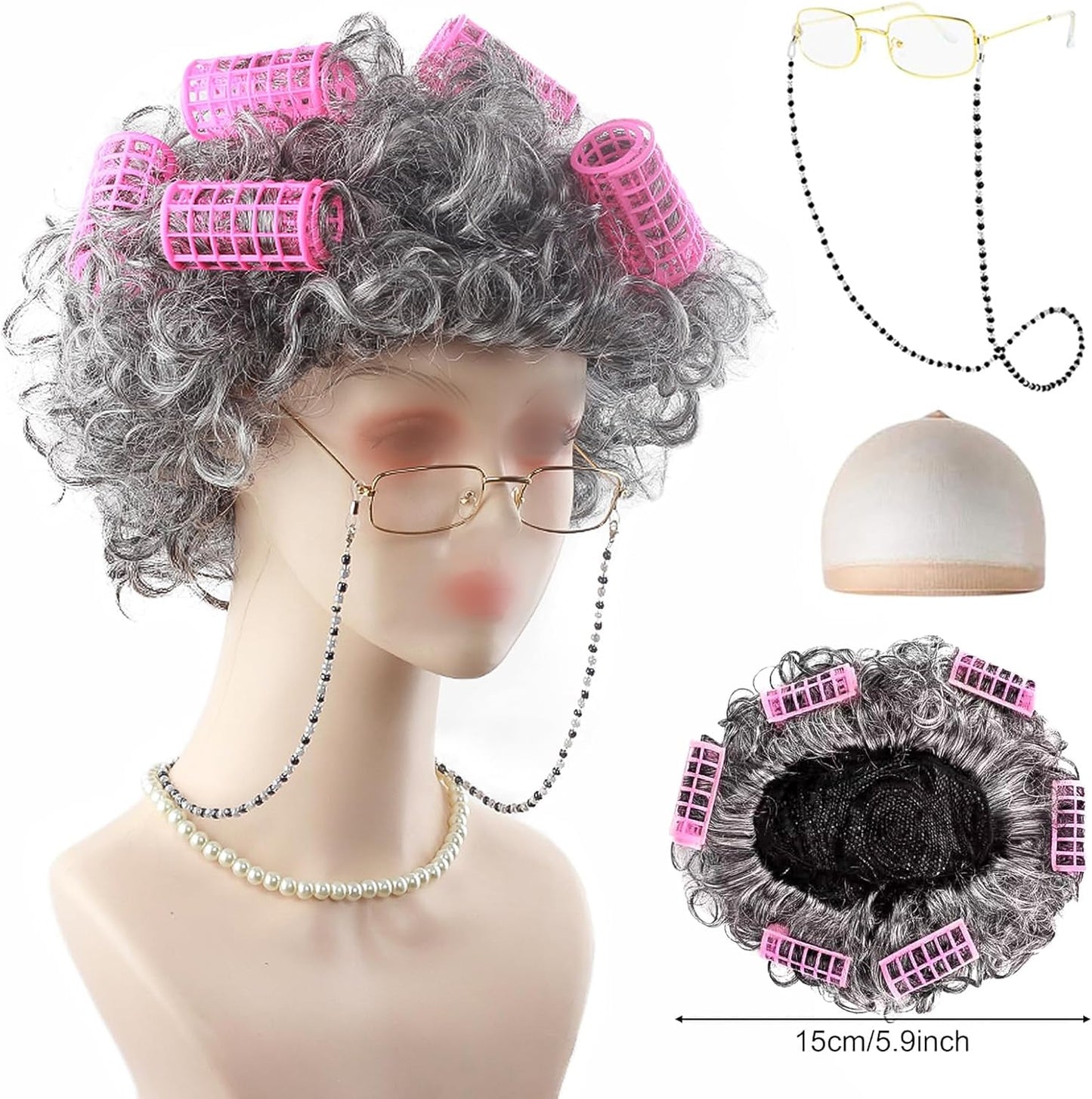 100th Day School Costume for Girls Grandma Dress Up Set with Wig & Accessories