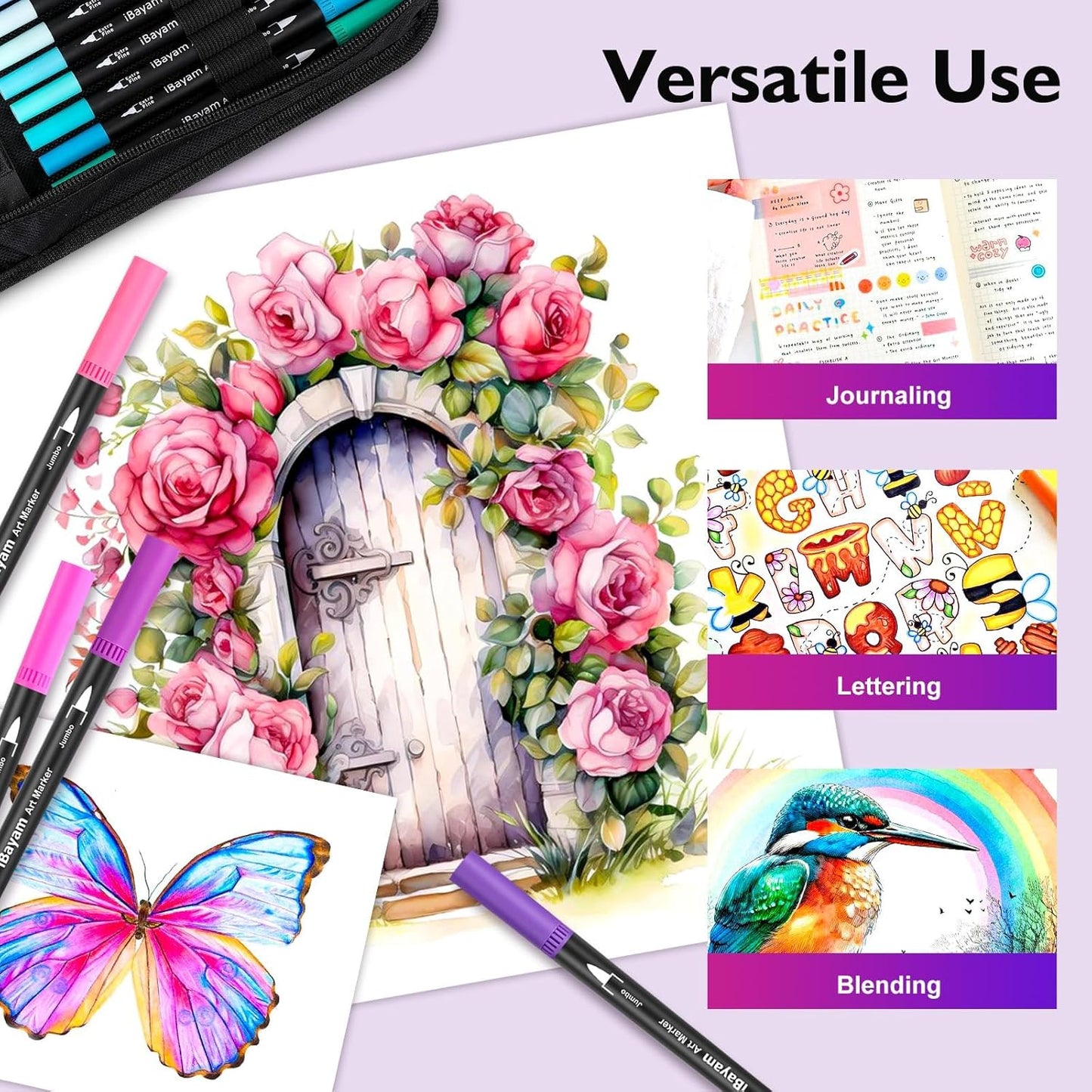 Drawing Marker Pens, iBayam 72 Colored Dual Tip (Fine and Brush Tip) Markers for Adult Coloring Books, Tween Teen Girl Gifts Trendy Stuff, Christmas Gifts, Birthday Party, Cool Fun Art Crafts Supplies