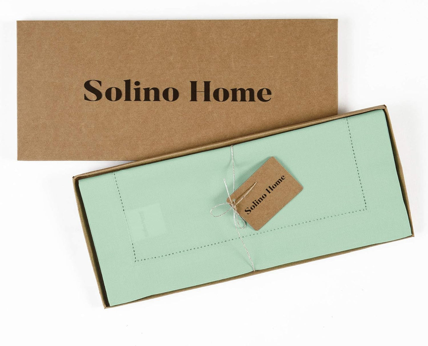 Solino Home Table Runner 108 Inches Long - Cotton Linen Hemstitch Aqua Table Runner 14 x 108 Inch