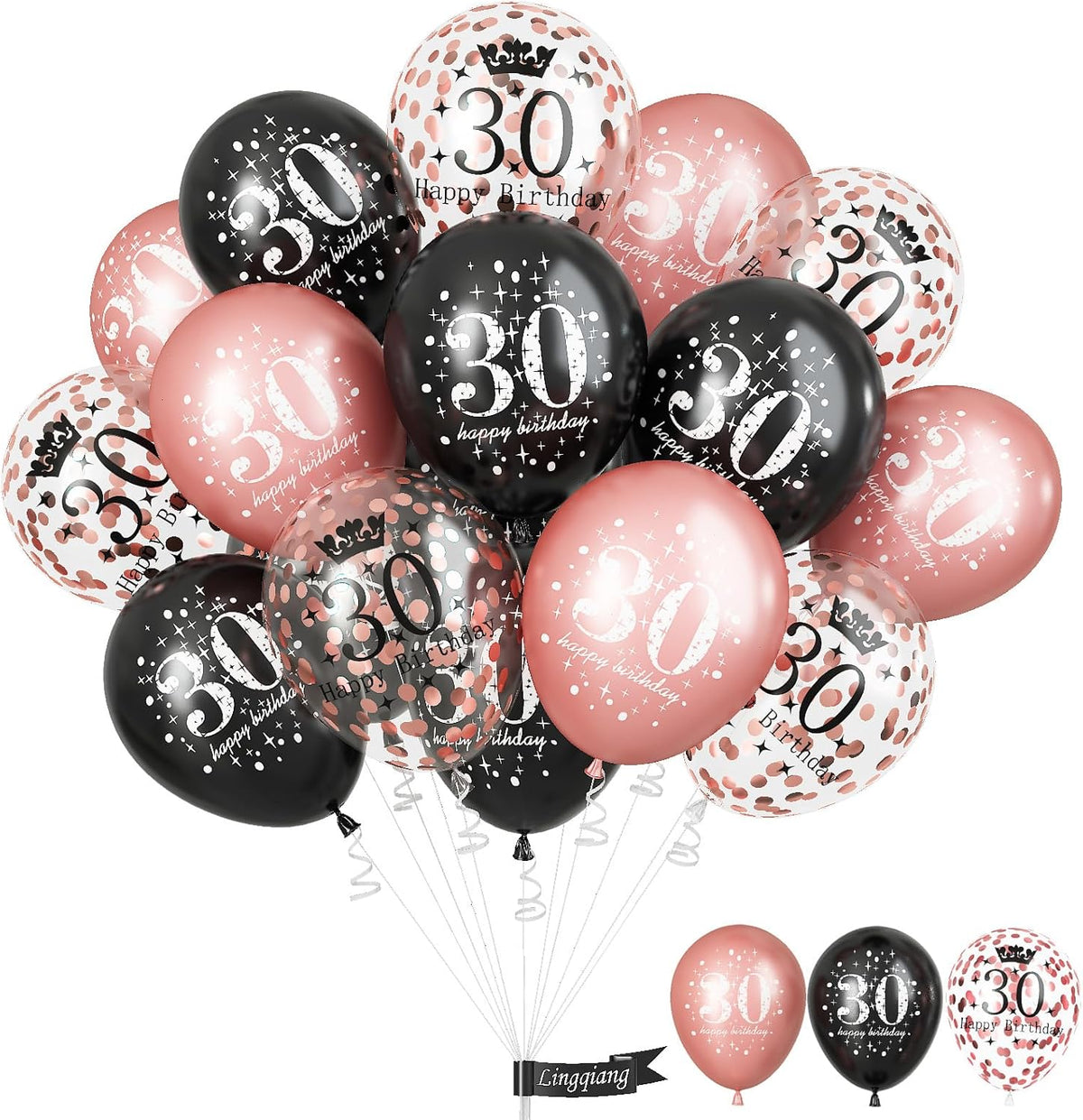 30th Birthday Balloons Rose Gold for Women, Pack of 15 Happy 30th Birthday Party Decorations for Her, Black Rose Gold 30th Balloons for Age 30 Years Old Birthday Celebration Party Decorations Supplies