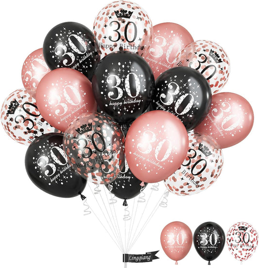 30th Birthday Balloons Rose Gold for Women, Pack of 15 Happy 30th Birthday Party Decorations for Her, Black Rose Gold 30th Balloons for Age 30 Years Old Birthday Celebration Party Decorations Supplies