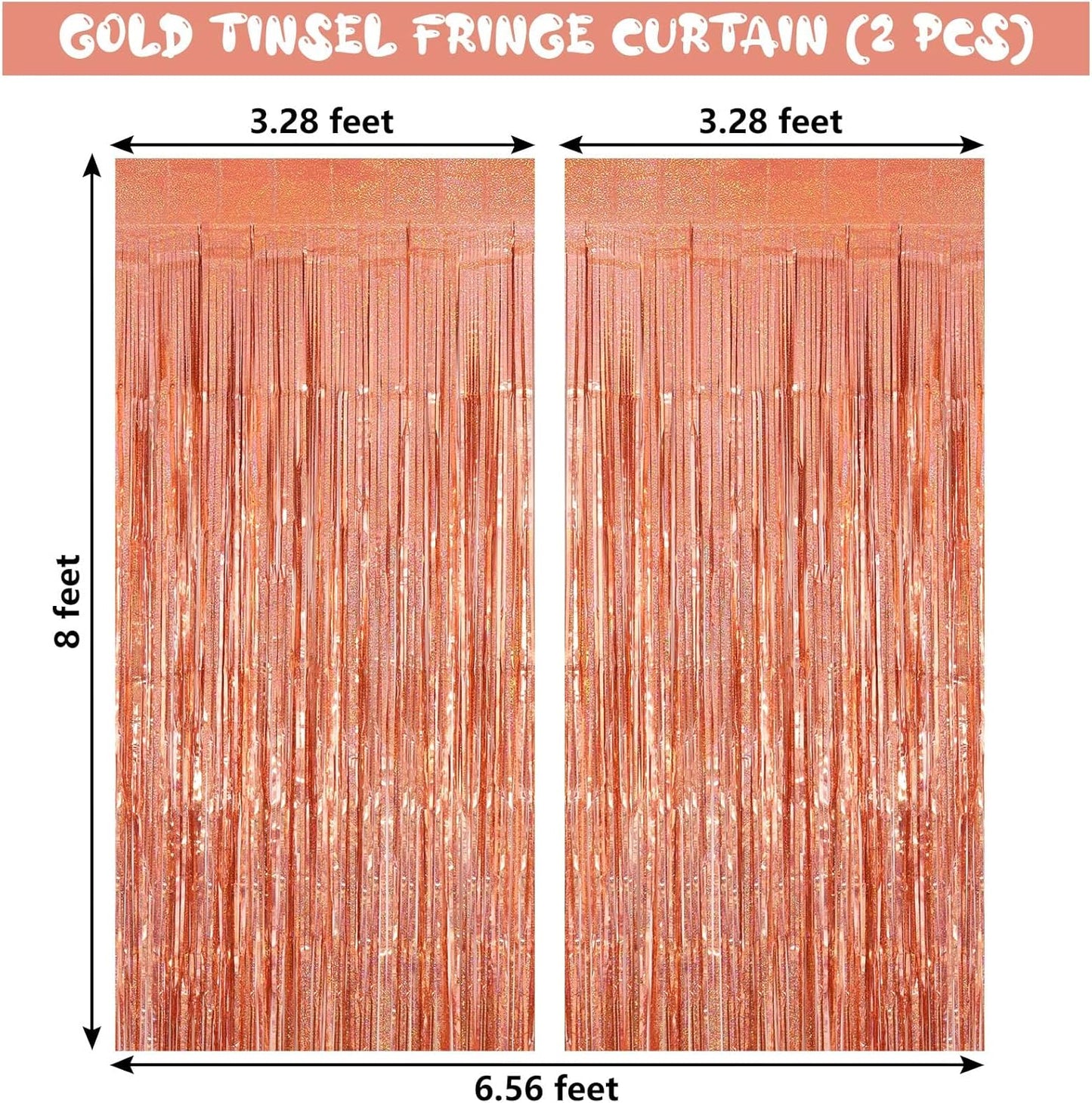 Tinsel Foil Fringe Curtain, 2 Pack Metallic Tinsel Curtain Backdrop for Party Decorations, Large Glitter Streamer Backdrop for Birthday Wedding Christmas Photo Booth (Rose Gold)