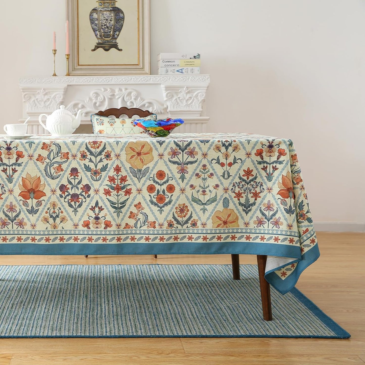 ISAENNE Designer Linen Elegant Small Square Tablecloth,Colorful Floral Bohemian Table Cloth,Wrinkle Resistant Decor Tablecloths for Dining Thanksgiving Kitchen Christmas,55"*55"-Floralsea A