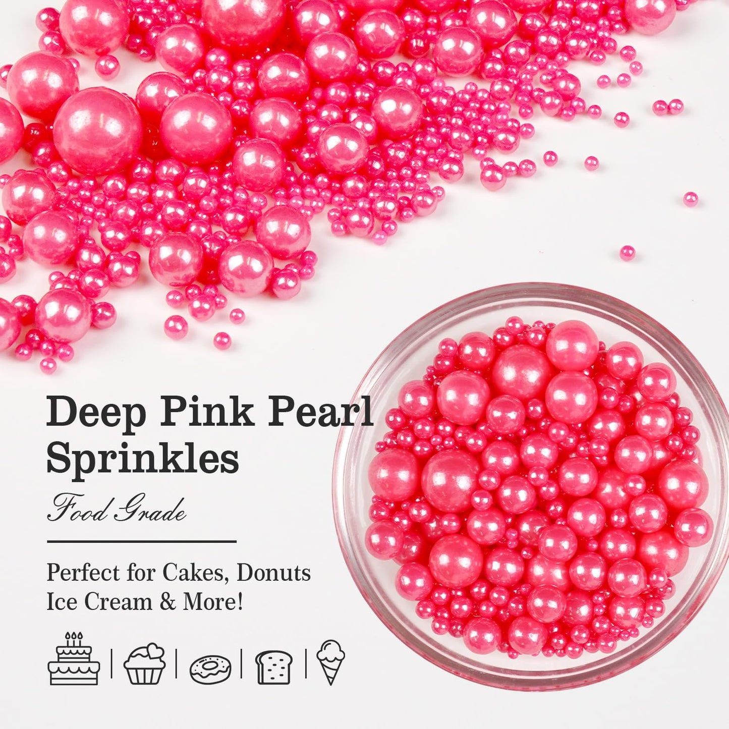 Deep Pink Pearl Sprinkles, Edible Candy Sugar Pearls, 150g/5.29oz, Pink Sprinkles for Cake Decorating, Baking Cake Decorations, Cupcakes, Foodgrade Toppers, Wedding Party Chirstmas Supplies