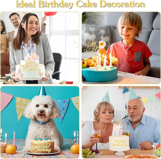 6 Pcs Gold Happy Birthday Cake Topper Side Mirror Acrylic Cake Topper Happy Birthday Cake Sign Decorations Gold Cake Inserts Cake Decor Supplies Golden Cupcake Toppers for Birthday Party Cake Dessert