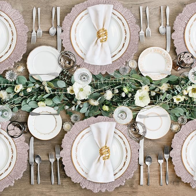 MAONAME Round 13" Reef Charger Plates, Pink Plate Chargers Set of 6, Plastic Chargers for Dinner Plates, Thanksgiving, Christmas, Wedding