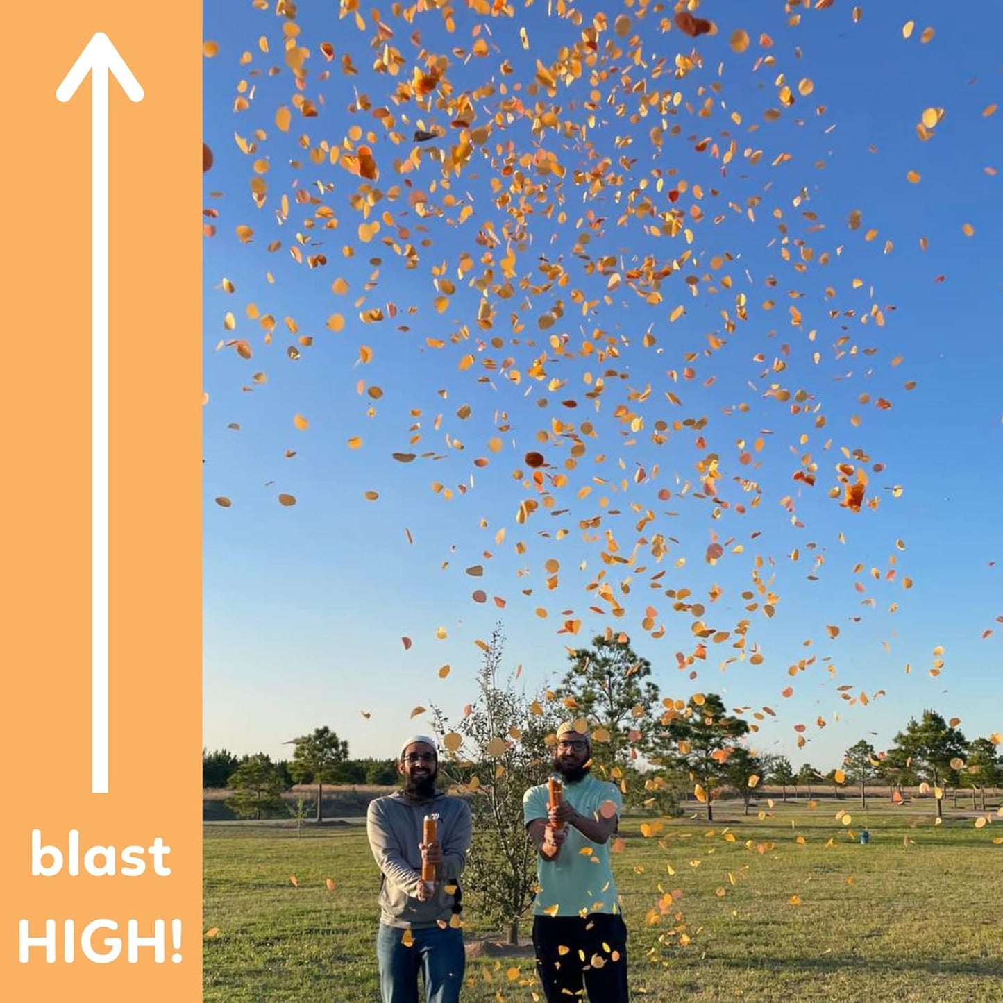 2 Pack Confetti Cannon Confetti Poppers | Biodegradable Orange Confetti | TUR Party Supplies | Launches Up to 25ft | Giant (12 in) | Party Poppers for Graduation, Birthdays, Weddings, and Memorial Day