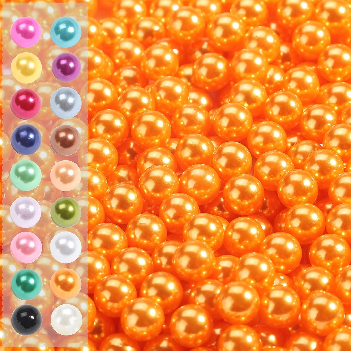 2200 Pcs Undrilled Holeless ABS Faux Pearl Beads for Vase fillers, No Hole Round Pearls for Cosmetic Boxes, DIY Parts, Table Scatter, Wedding, Birthday Party Home Decorating (Orange, 6mm)
