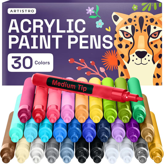 ARTISTRO 30 Fabric Markers - Fabric Decorating Kit - Permanent for Clothes - Acrylic Paint Pens for Sneakers, Bags, Shoes, Textile, Canvas, Sewing, Craft, DIY - Medium Tip