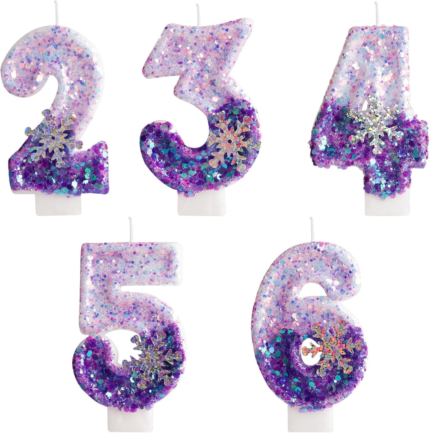 Purple White Frozen Birthday Candles, Sparkler Number 5th Birthday Candle for Party Supplies, Snow Winter Frozen Birthday Party Decorations, Number 5 Cake Toppers Decorations
