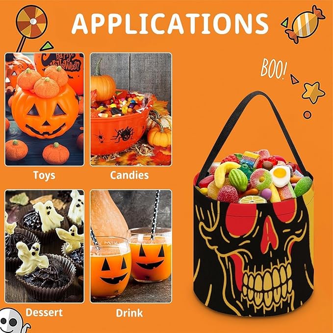 Halloween Candy Bucket - Ghost Skull Trick Or Treat Candy Bag, Gift Bag for Party Favor Supplies