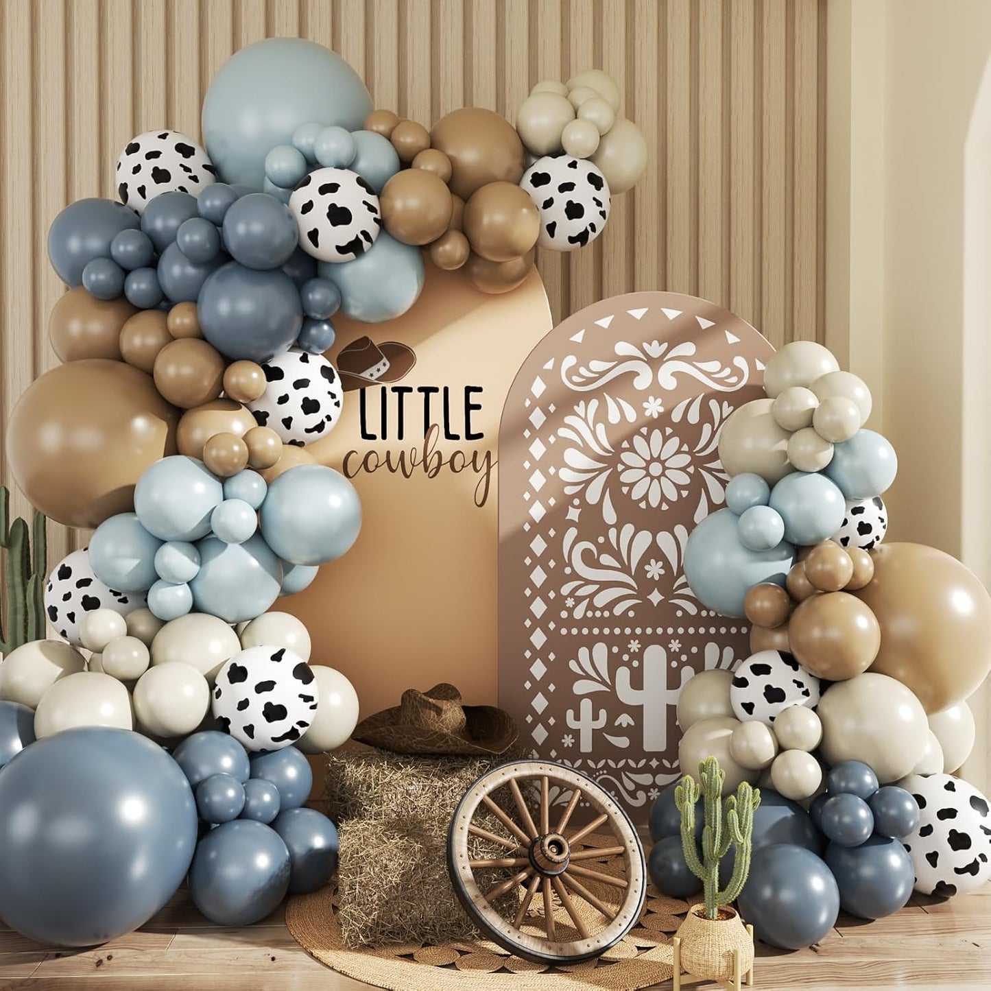 Cowboy Dusty Blue Cow Balloon Garland Arch Kit, Light blue Brown Sand White Balloons for Cowboy Rodeo Baby Shower Western Theme Birthday Party Decoration
