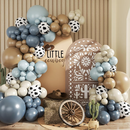 Cowboy Dusty Blue Cow Balloon Garland Arch Kit, Light blue Brown Sand White Balloons for Cowboy Rodeo Baby Shower Western Theme Birthday Party Decoration