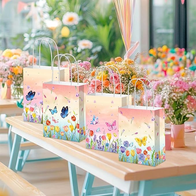 JeVenis 12 PCS Wildflower Party Favor Gift Bags Treat Candy Goodies Bags for Floral Flower Bridal Shower Baby Shower Birthday Wedding Party Supplies
