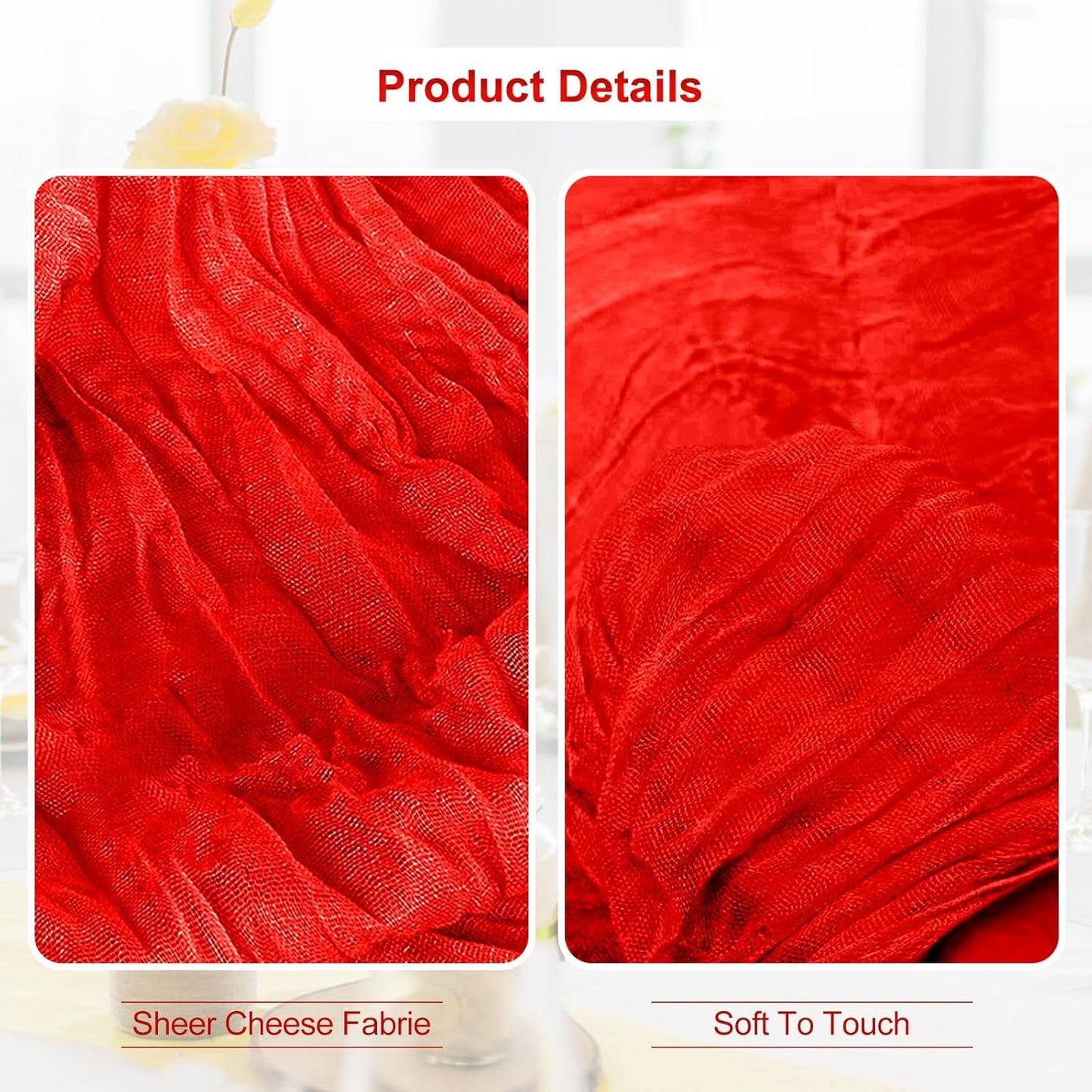 1 Pack Red Cheesecloth Table Runner 35x120 Inch 10Ft Rustic Gauze Cheese Cloth Table Runner Sheer Cheesecloth Table Runners for Wedding Party Bridal Shower Decoration
