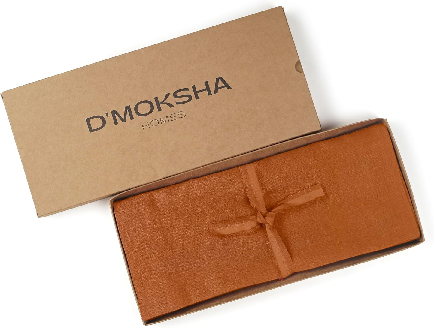 D'Moksha Homes Linen Rust Table Runner 72 Inches Long - 100% Pure Linen 14 x 72 Inch Table Runner for Dining, Fall and Halloween - Machine Washable