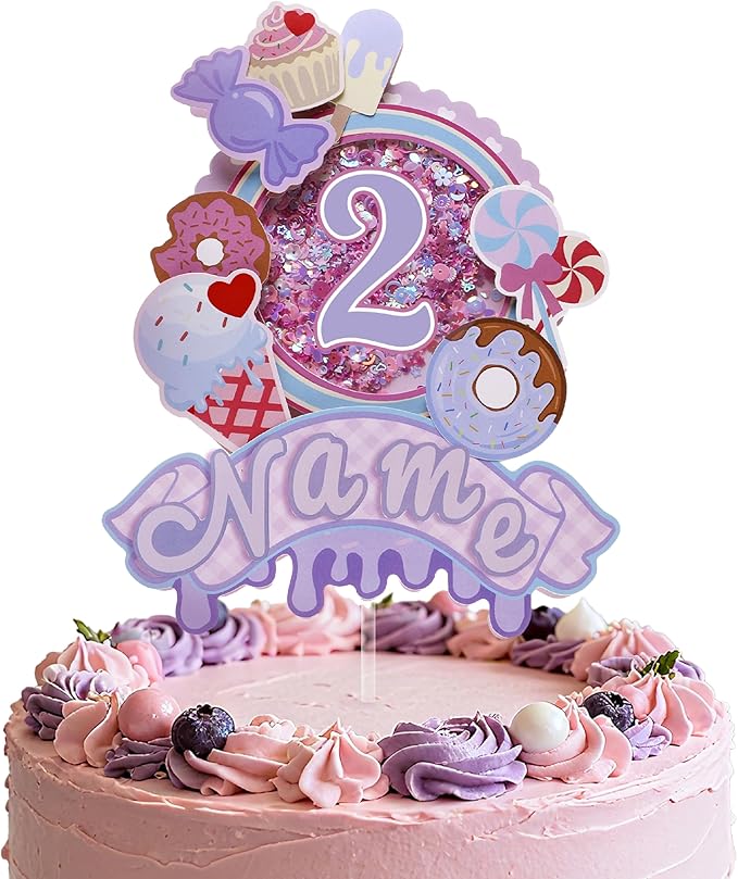 Coucoland Personalized Cake Topper - Ice Cream Candy Glitter Decor with Custom Name Age for Baby Shower Birthday Party Supplies