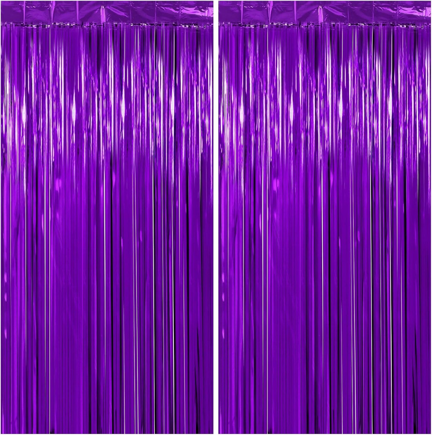 Purple Streamers Thicken 2 Pack 3.3 x 6.6 FT, Purple Tinsel Foil Fringe Curtains, Photo Booth Props Backdrops for Birthday, Halloween, Graduation Party Decorations