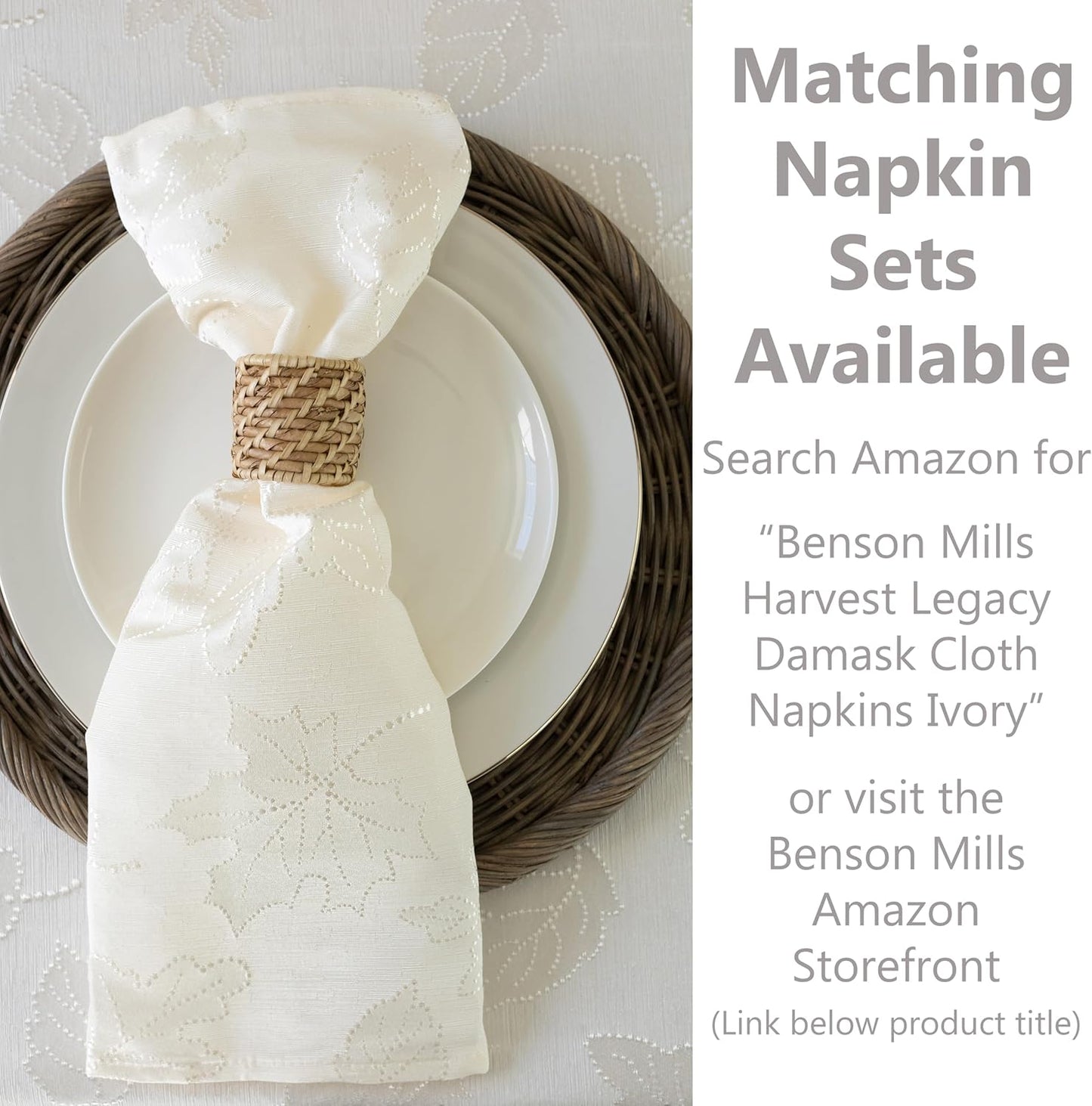Benson Mills Harvest Legacy Damask Fabric Table Cloth Fall, Harvest, and Thanksgiving Tablecloth (Ivory, 60" x 84" Rectangular)