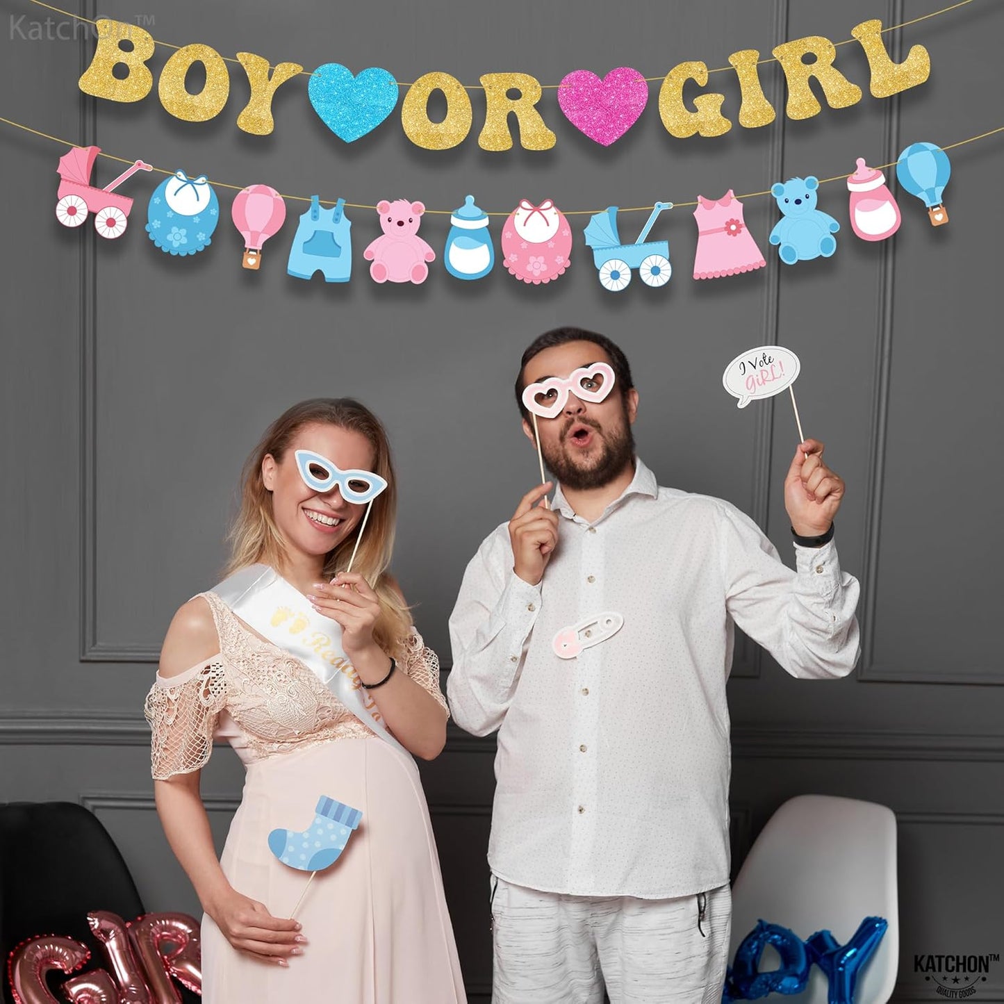KatchOn, Glitter Boy or Girl Gender Reveal Banner - 10 Feet, No DIY Gender Reveal Backdrop | Boy or Girl Banner for Baby Gender Reveal Decorations | Gender Reveal Signs for Baby Shower Decorations
