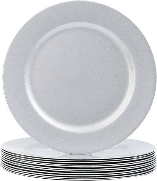 MAONAME Silver Charger Plates Set of 12, 13" Round Plate Chargers for Dinner Plate, Plastic Table Chargers for Wedding Decor, Party