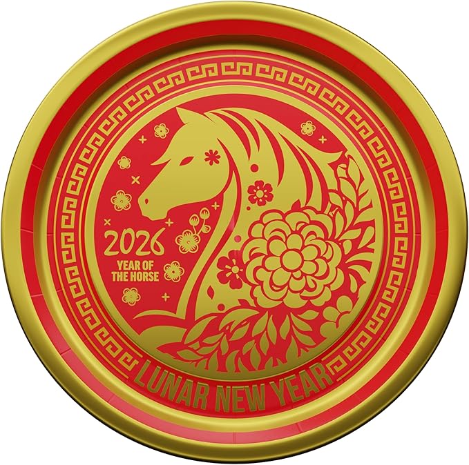 Blue Orchards Chinese New Year Plates and Napkin (2026 Year of the Horse - 60 Pieces for 20 Guests) - Lunar New Year Theme Plates And Napkins, CNY Party Decorations, Gong Xi Fa Cai
