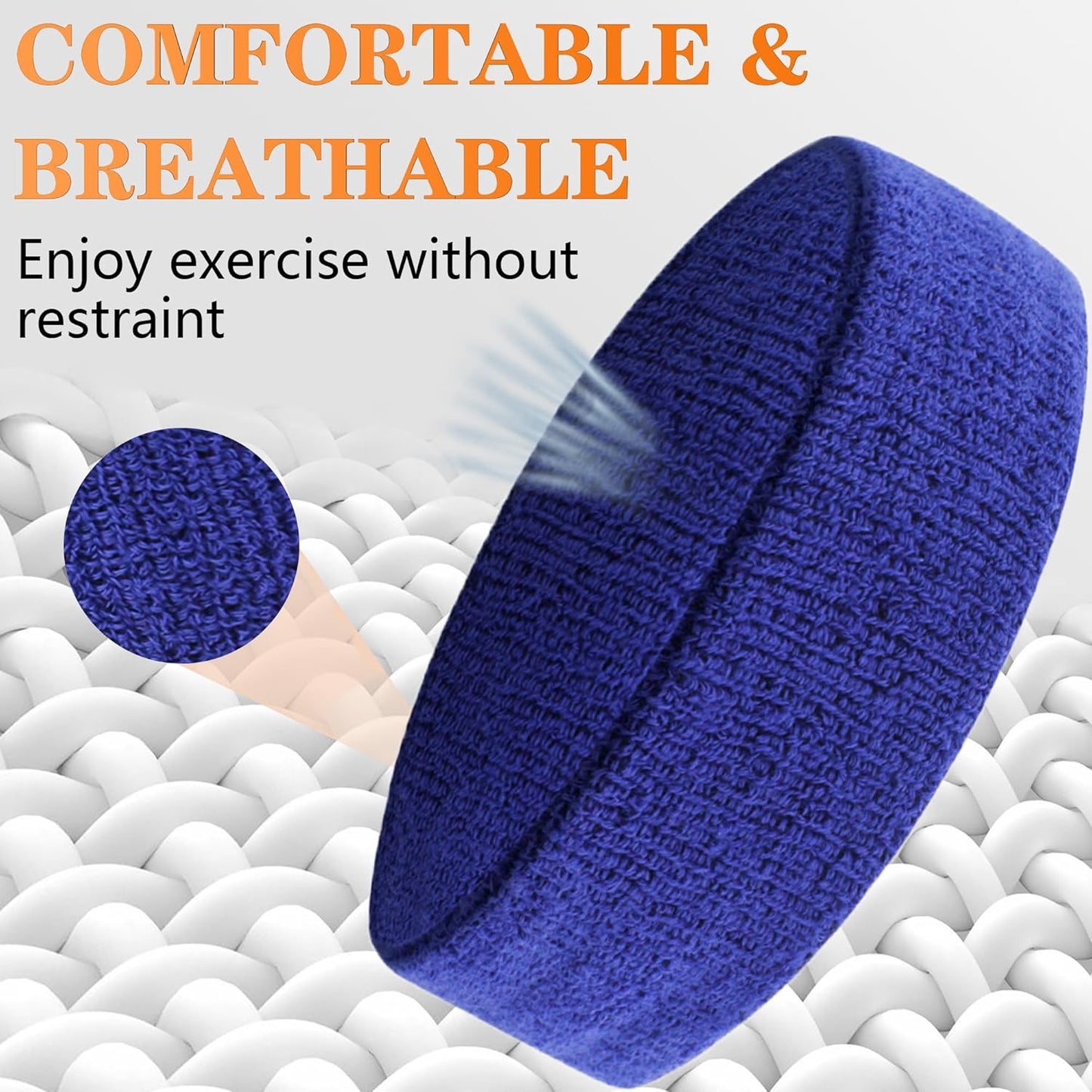 6 Pieces Sweatband Set Sports Headband Wristband Set, Moisture Wicking Athletic Sweatbands 4 Wrist Sweatband and 2 Headbands, Terry Cloth Sweat Absorbing Head Band for Workout