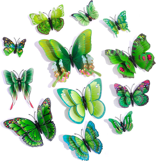 SAOROPEB 3D Butterfly Wall Decor, 48 Pcs Double Layer Butterfly Decorations for Party Decorations Locker Decor Refrigerator Decal, Reusable (Green)