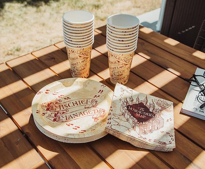 Silver Buffalo Harry Potter Mischief Managed 60 Pack Partyware Disposable Paper Plates, Napkins, and Cups