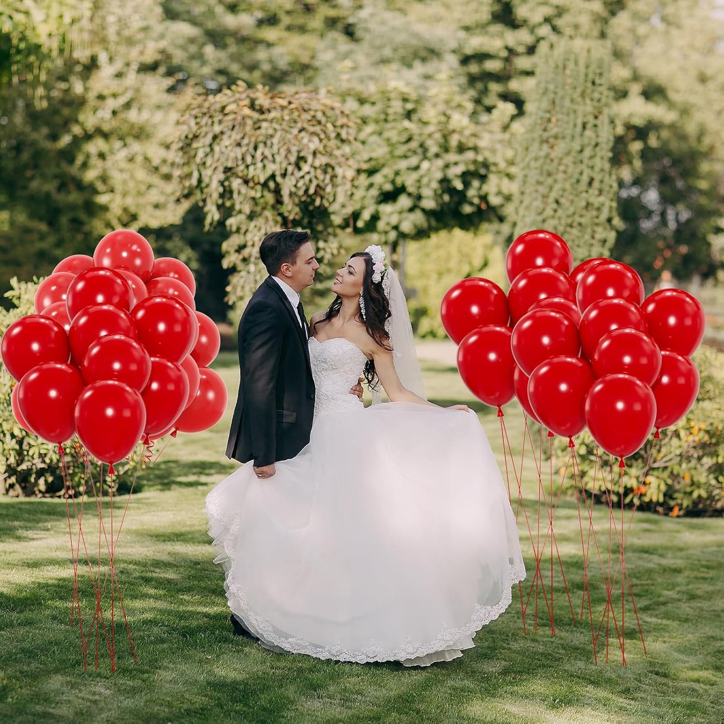 50pcs Red Balloons, 12inch Red Party Balloons Helium Quality for Wedding Anniversary Birthday 4th of July Independence Day Valentine's Party Decorations (With Ribbon & Glue)