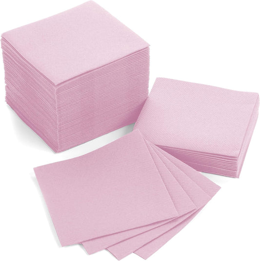 AMERICAN HOMESTEAD Pink Cocktail Napkins - Premium 4"x4" Disposable Linen-Like Beverage Napkins - Bulk Square Party Bar Serviettes for Weddings, Parties, Events, and Everyday Use - 100 Count