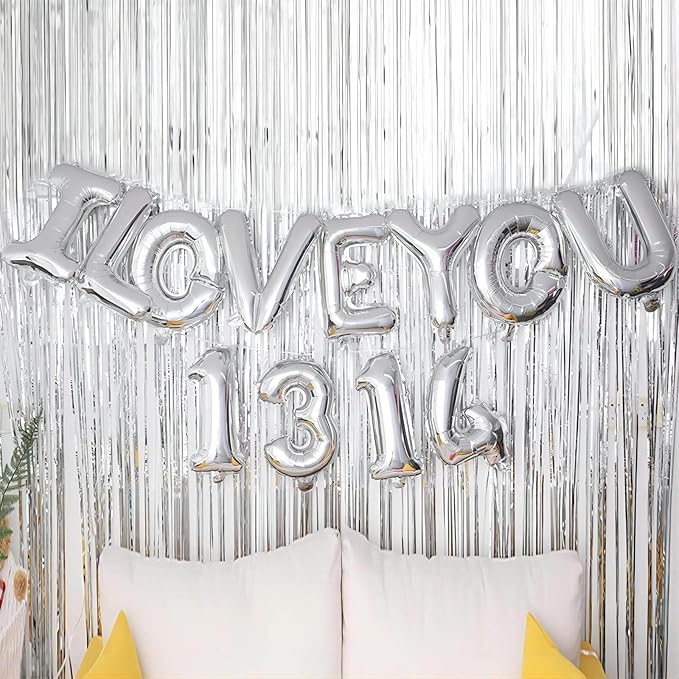 Red Heart Shaped Balloons Silver I LOVE YOU Valentine Balloons for Valentines Day Bridal Shower Wedding Party Decorations