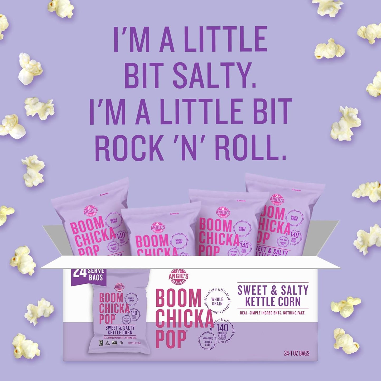 Angie's BOOMCHICKAPOP Sweet & Salty Kettle Corn Popcorn, Halloween Snack, 1 oz. Individual Bag (Pack of 24)