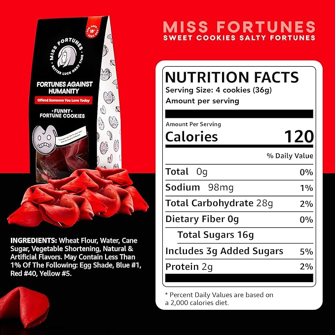 Miss Fortunes, Funny Fortune Cookies, Fortunes Against Humanity, Offend Someone You Love Today! Adult Party Idea with Dark Humor (Bag of 12 Individually Wrapped Cookies)