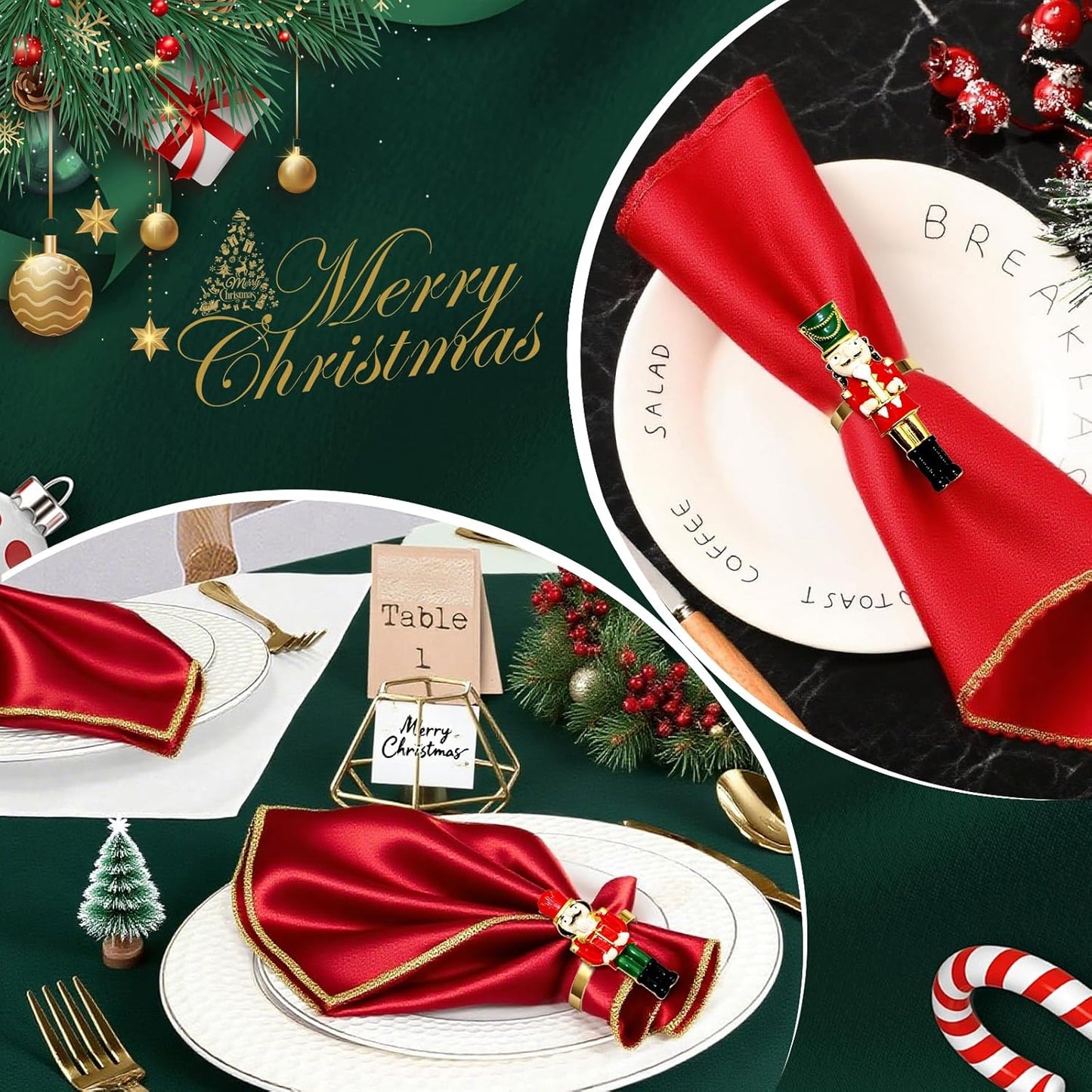 Christmas Nutcracker Napkin Rings Set of 6 for Thanksgiving New Year Wedding Banquet Decor,Gold Walnut Soldier Napkin Rings Holder for Baby Shower Brithday Holiday Family Dinner Table Setting