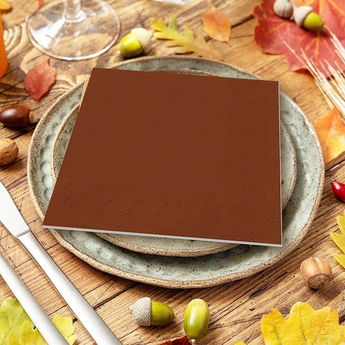 Whaline 120Pcs Fall Colors Cocktail Napkin Autumn Brown Orange Green Beverage Luncheon Paper Napkins 2 Ply for Thanksgiving Home Party Table Decor, 6 Colors