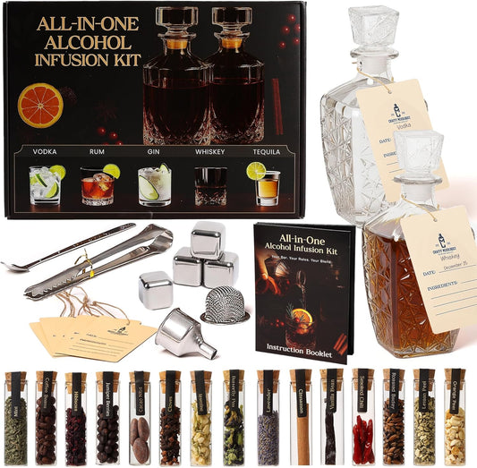 All‑in‑One Cocktail Infusion Kit with Instructions Manual for Whiskey, Tequila, Rum, Gin & Vodka - Gifts for Men – Birthday Gifts for Men - Whiskey Gift for Dad - Home Bar Alcohol Kit - Bar Gift