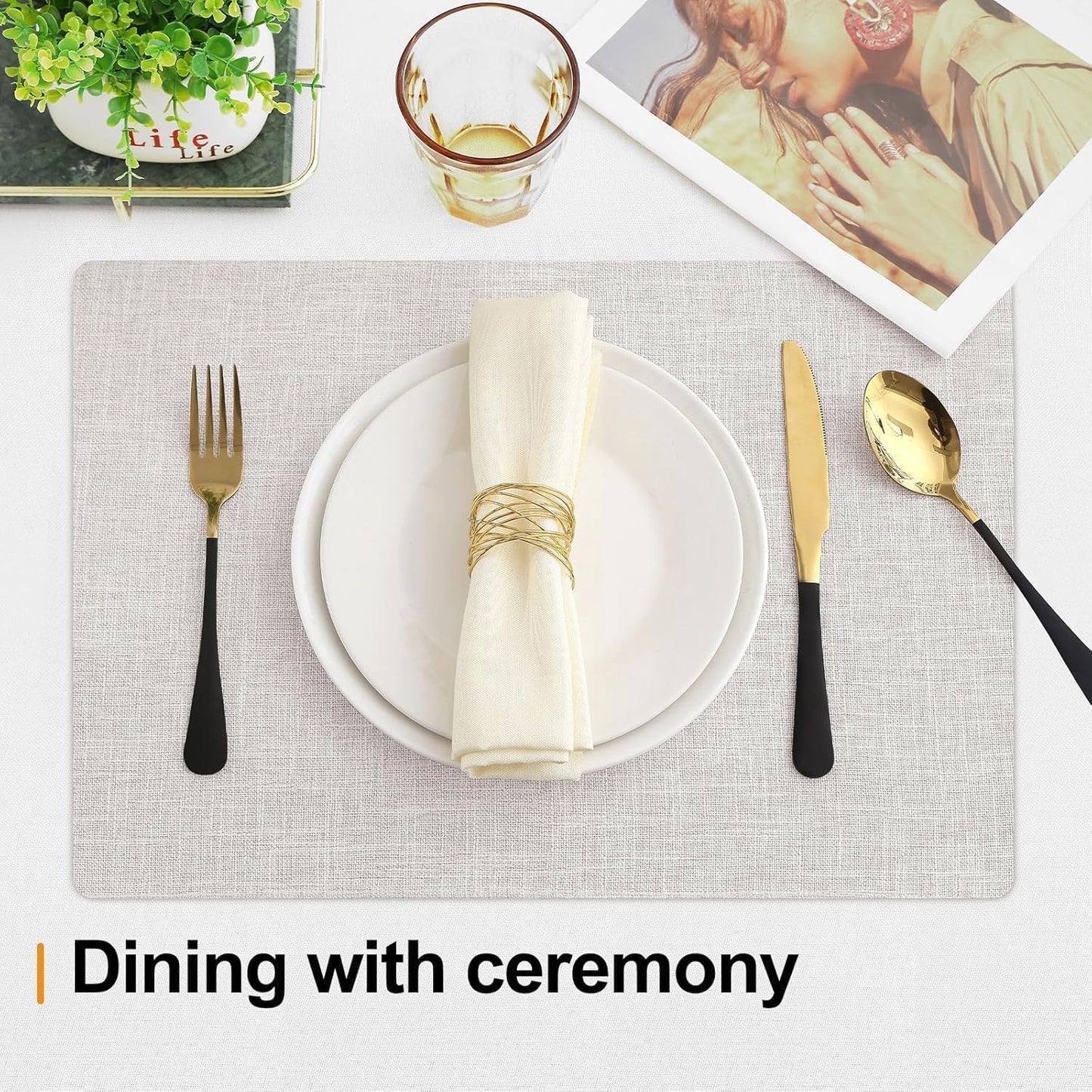 Homaxy Cloths Placemats for Dining Table Set of 12, Heat Resistant Washable Cotton Linen Blend Table Mats, Easy to Clean Place Mats for Indoor Outdoor Party Kitchen Decoration, 13" x 19", Beige