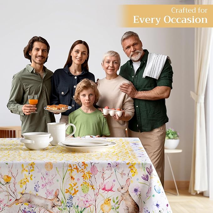 Maison d' Hermine Table Cloth Rectangle Table 100% Cotton 70 x 140 Inches Tablecloth Reusable Decorative for Dining Room Farmhouse Home Valentines Day Decorations Spring Summer - Easter Zest