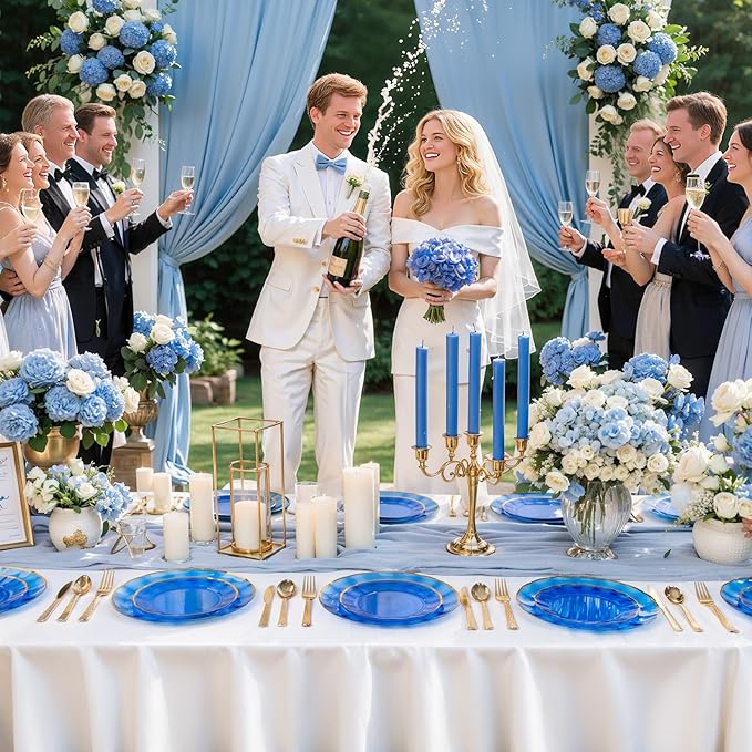 supernal 60pcs Blue Plastic Plates,Fancy Scalloped Plates Disposable Heavy Duty, Decorative Plate Wedding Disposable Dinnerware Include 30 Dessert & Dinner Plastic Plate for Party and Birthday