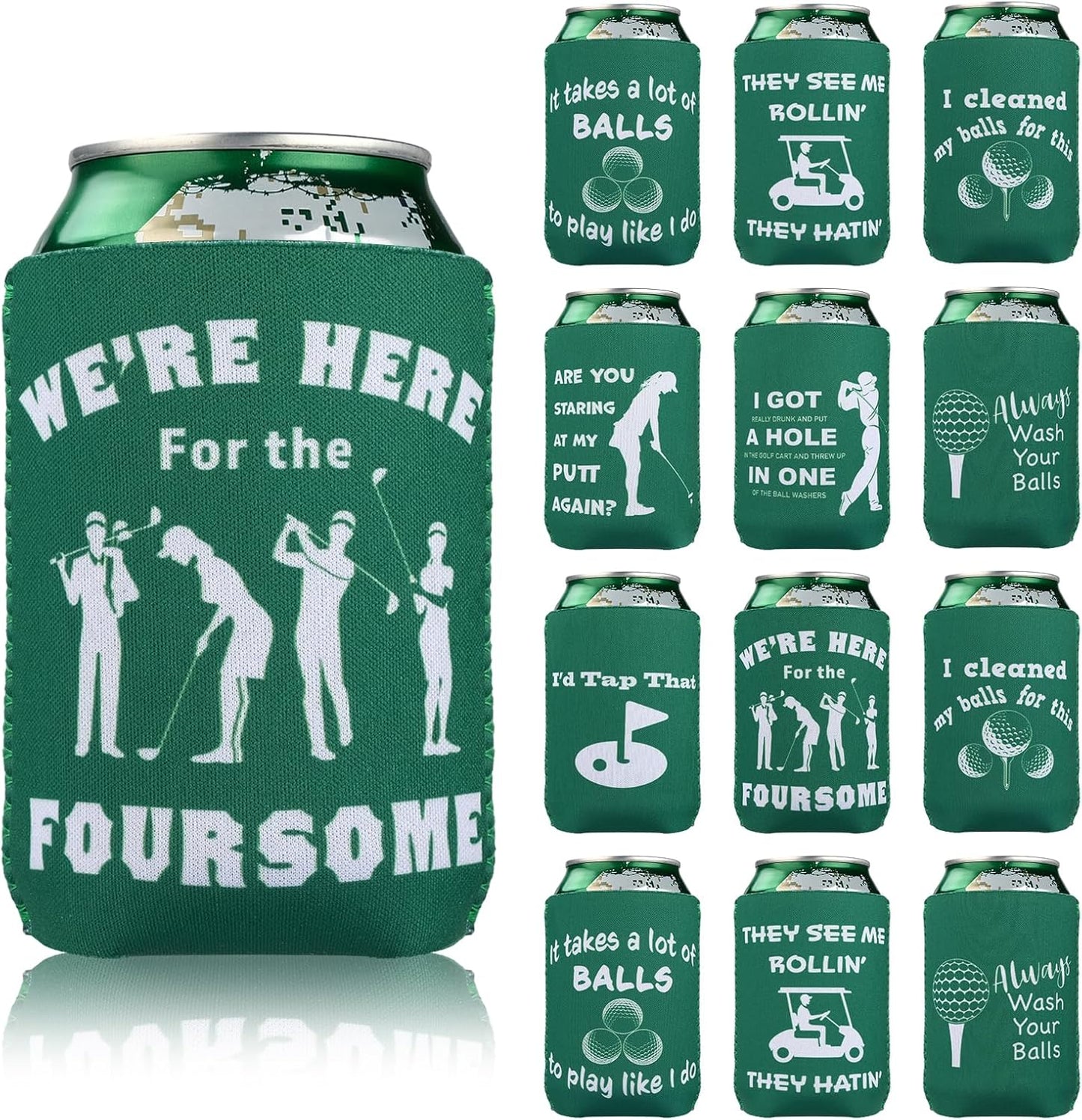 For Golf Beer Can Cooler,12 Pack Bachelor Party Can Sleeves Neoprene Insulator Drink Glasses Wedding Outdoor Activities Supplies Golfer Gifts