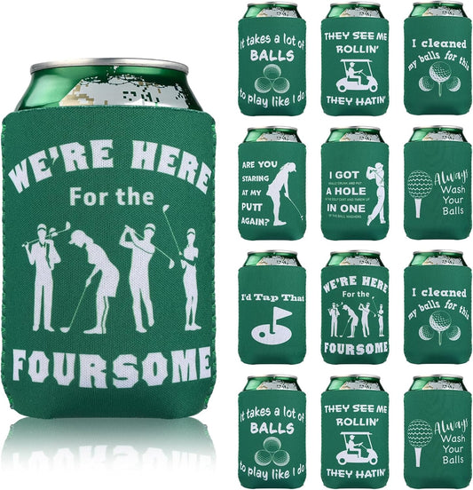 For Golf Beer Can Cooler,12 Pack Bachelor Party Can Sleeves Neoprene Insulator Drink Glasses Wedding Outdoor Activities Supplies Golfer Gifts