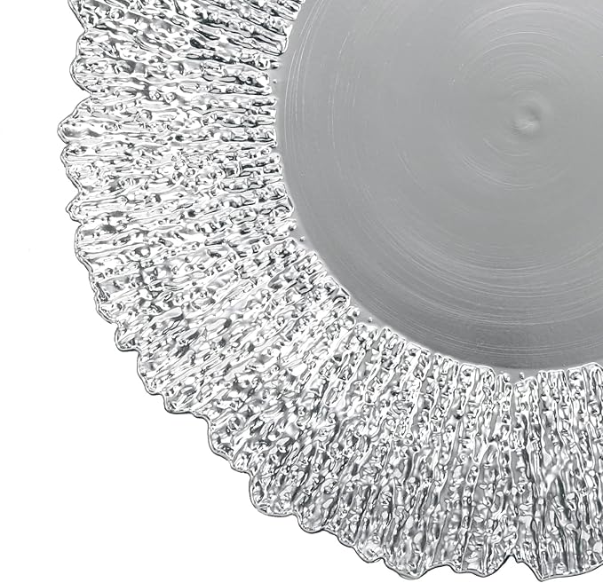 Coloch Set of 12 Plastic Charger Plates, 13" Reusable Reef Serving Chargers for Dinner Plate Round Shiny Decorative Charger Plate for Wedding, Catering, Parties, Restaurant, Home Dinner Use (Silver)