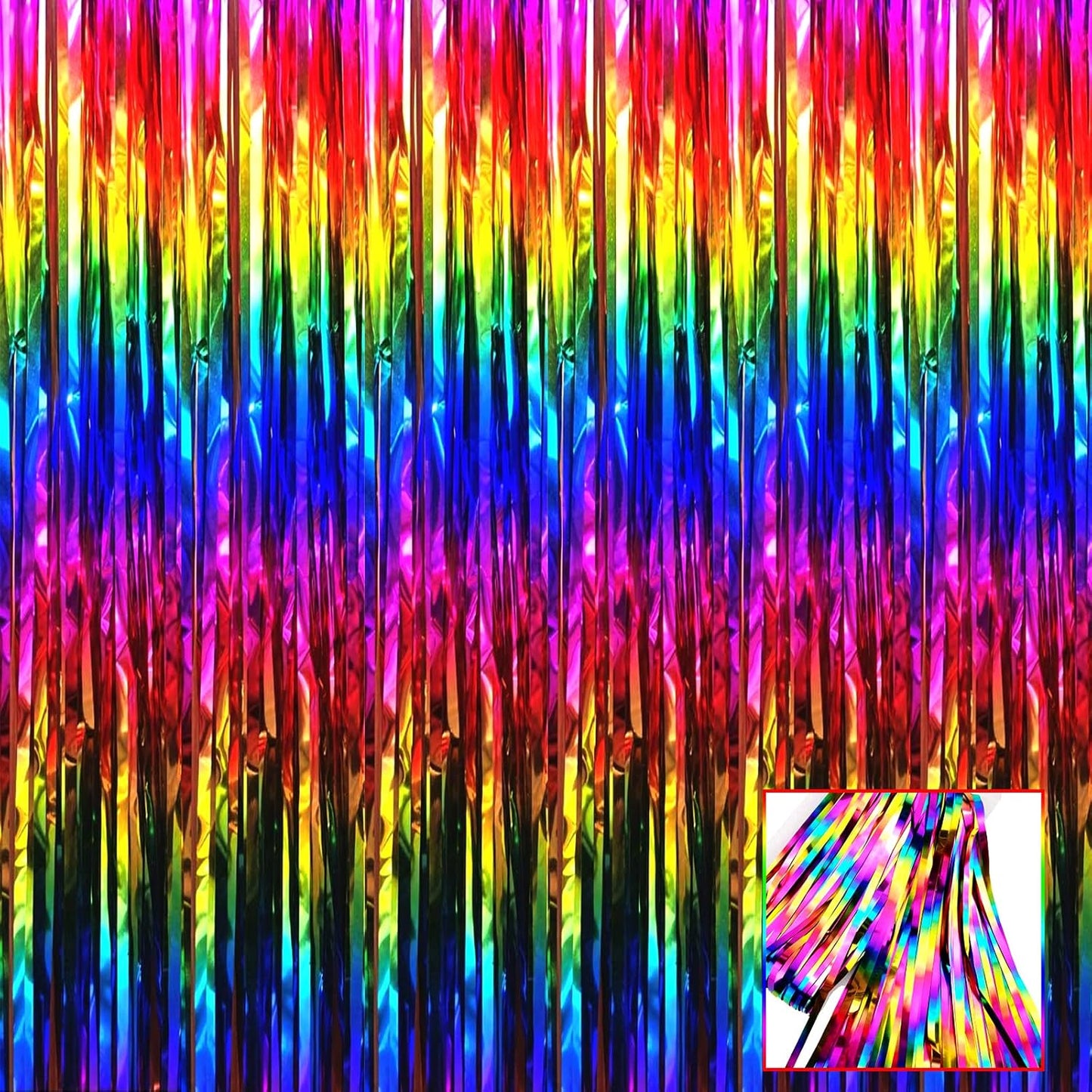 4 Pack Rainbow Foil Fringe Curtain Backdrop, 3.28Ft x 6.56Ft Colorful Metallic Tinsel Foil Streamers Curtains for Photo Booth, Wedding, Thanksgiving, Birthday, Christmas, Halloween Party Decoration