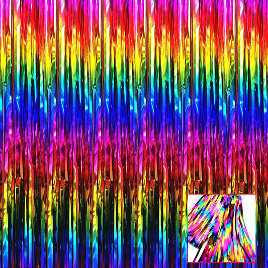 4 Pack Rainbow Foil Fringe Curtain Backdrop, 3.28Ft x 6.56Ft Colorful Metallic Tinsel Foil Streamers Curtains for Photo Booth, Wedding, Thanksgiving, Birthday, Christmas, Halloween Party Decoration